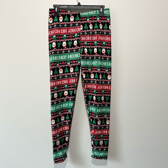 NO BOUNDERIES- Festive Christmas Santa Printed Leggings Size L - Picture 1 of 3